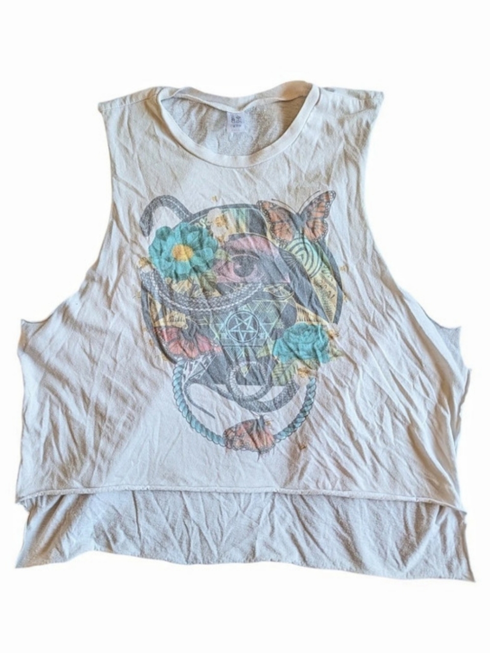 Women's Evil Eye Alternative Loose Fit Graphic Distressed Tank Top Size Small